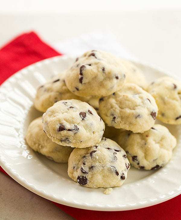 Chocolate Chip Tea Cookies - A super simple, buttery shortbread-style chocolate chip cookie, perfect for the holidays! | browneyedbaker.com