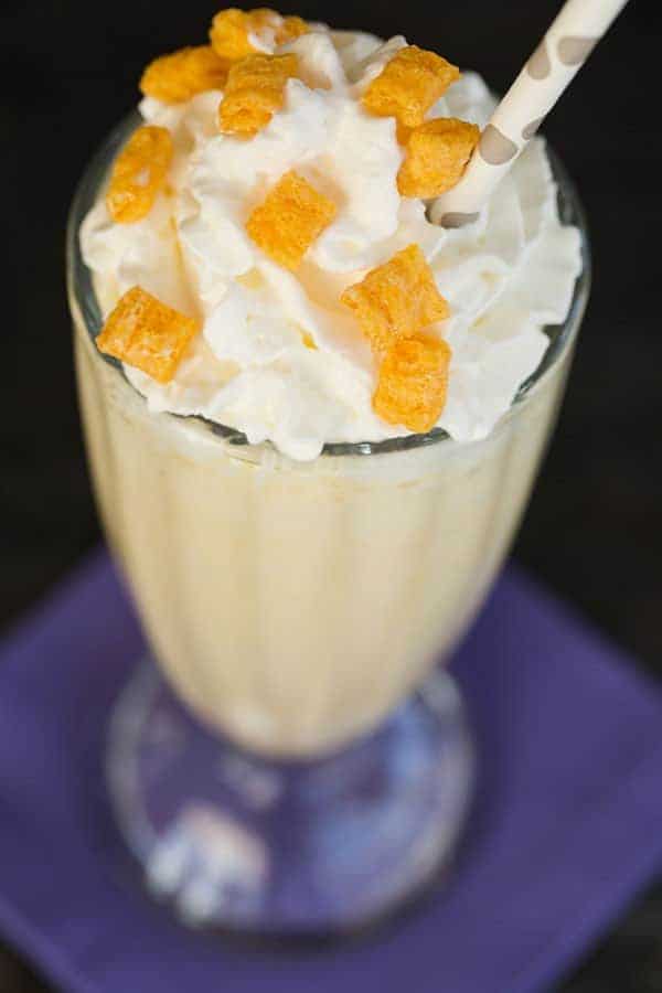 Captain Crunch Milkshake - Cereal-infused milk blended with vanilla ice cream and Captain Crunch cereal. | browneyedbaker.com
