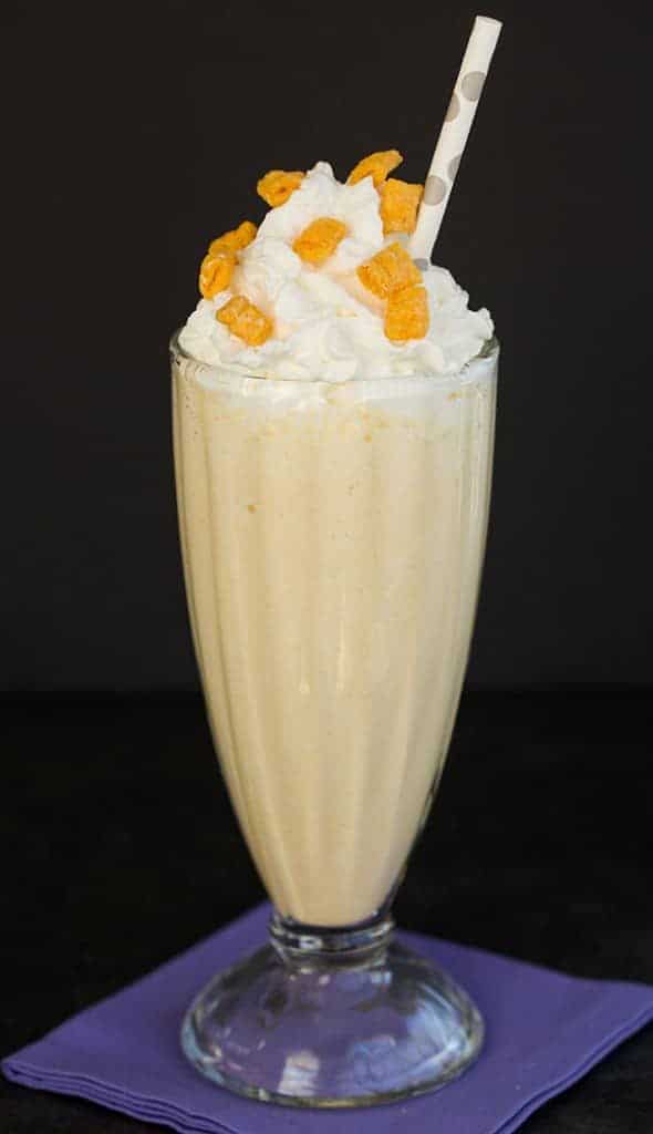 Captain Crunch Milkshake - Cereal-infused milk blended with vanilla ice cream and Captain Crunch cereal. | browneyedbaker.com