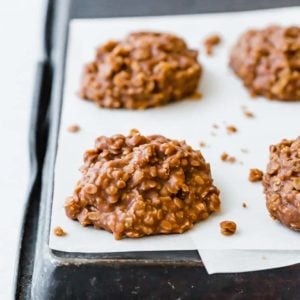 No bake cookies on parchment paper cooling.