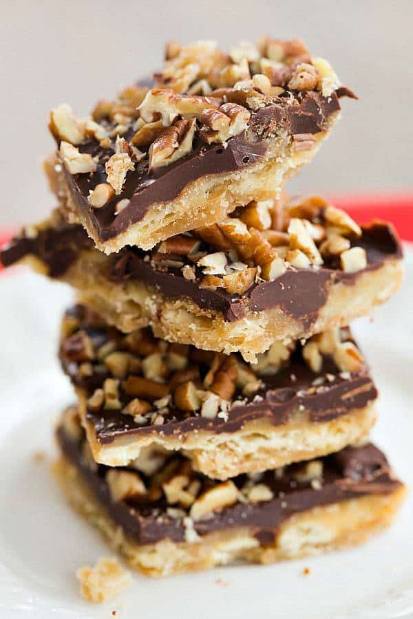 Saltine Toffee Candy with Pecans - An easy and delicious candy recipe! | browneyedbaker.com