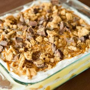 No-Bake Peanut Butter Lover's Icebox Cake - Nutter Butters, peanut butter cups, oh my! | browneyedbaker.com