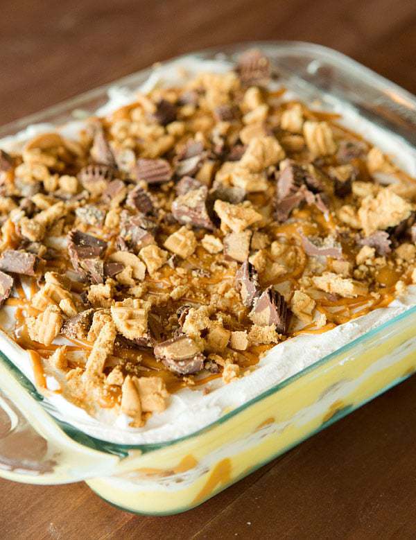 No-Bake Peanut Butter Lover's Icebox Cake - Nutter Butters, peanut butter cups, oh my! | browneyedbaker.com