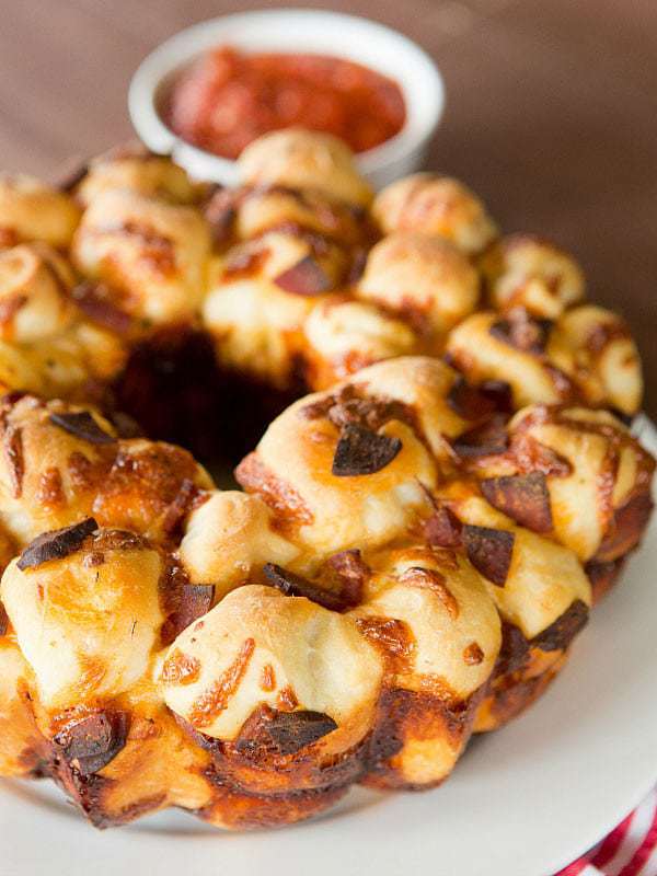 Pepperoni Pizza Monkey Bread with Dipping Sauce | browneyedbaker.com
