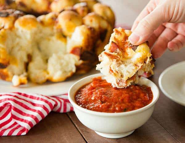 Pepperoni Pizza Monkey Bread with Dipping Sauce | browneyedbaker.com