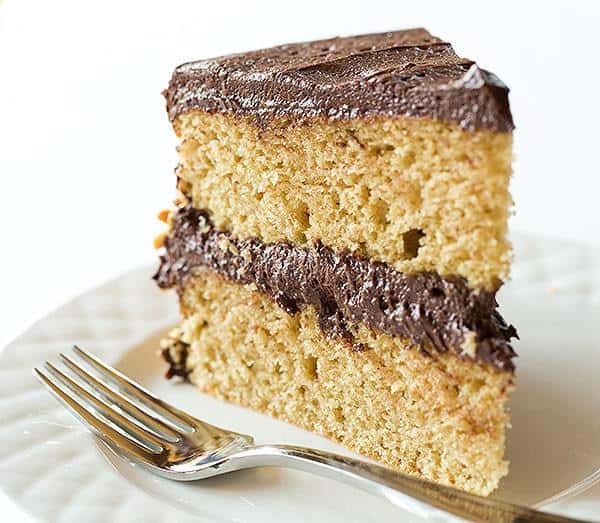 Peanut Butter Cake with Chocolate Frosting | browneyedbaker.com
