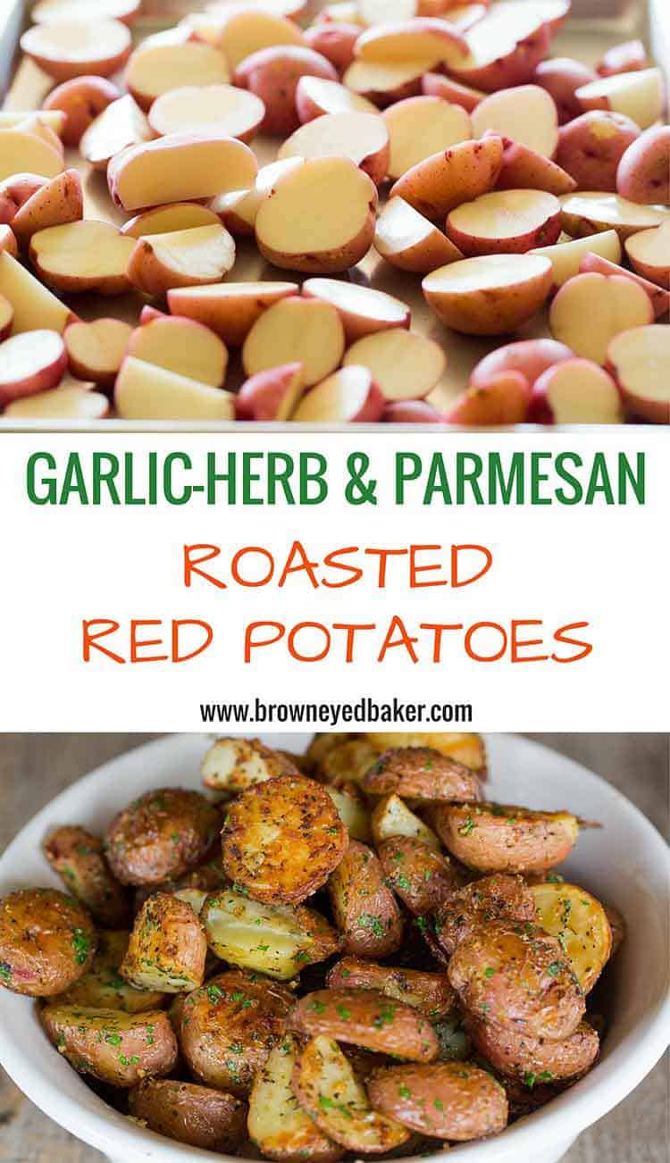Garlic-Herb & Parmesan Roasted Red Potatoes - The BEST roasted red potato recipe!! | browneyedbaker.com