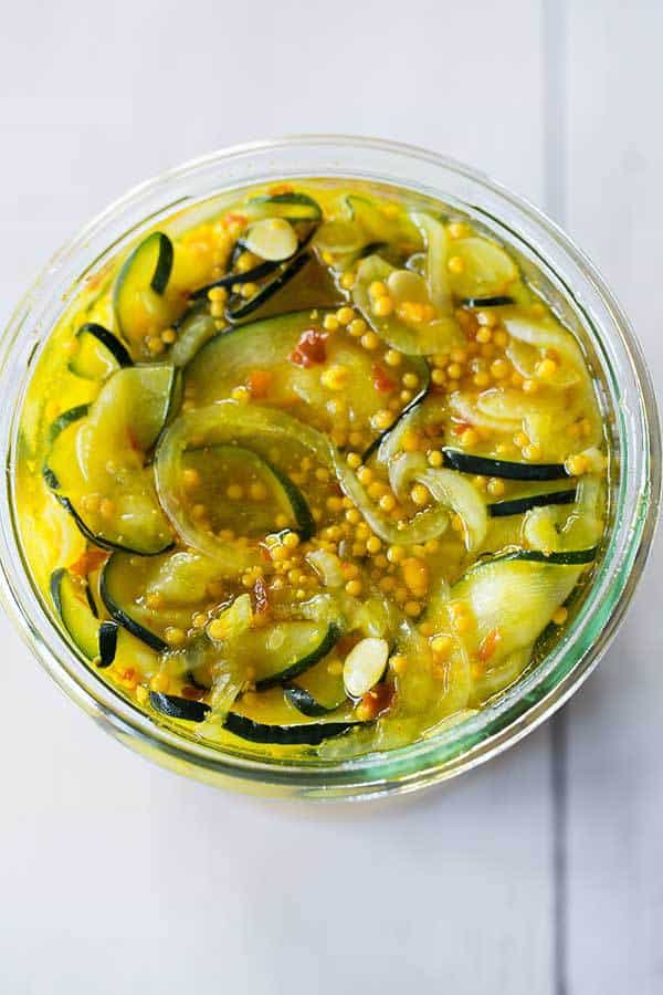 Sweet and Spicy Zucchini Refrigerator Pickles - A perfect recipe for using up your stash of zucchini! | browneyedbaker.com