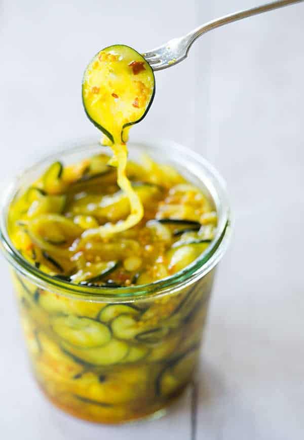 Sweet and Spicy Zucchini Refrigerator Pickles - A perfect recipe for using up your stash of zucchini! | browneyedbaker.com