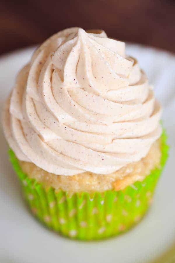 Apple Cupcakes with Cinnamon-Cream Cheese Frosting - A perfect way to kick off fall baking! | https://www.browneyedbaker.com/apple-cupcakes-cinnamon-cream-cheese-frosting/