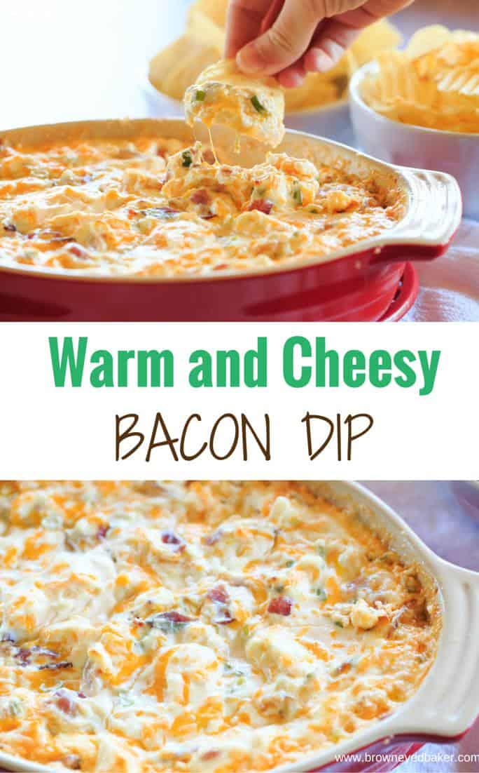 Warm and Cheesy Bacon Dip - A hot version of the popular Loaded Baked Potato Dip! | https://www.browneyedbaker.com/warm-cheesy-bacon-dip/