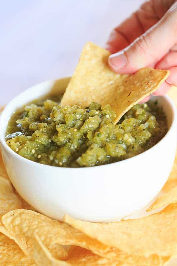Salsa Verde with Hatch Chiles | https://www.browneyedbaker.com/salsa-verde-hatch-chiles/