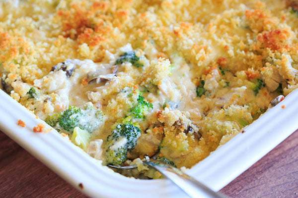 Cheesy Chicken, Broccoli & Rice Casserole - A homemade recipe for chicken, broccoli and rice casserole made completely from scratch with a cheesy cream sauce and topped with buttered breadcrumbs. | browneyedbaker.com