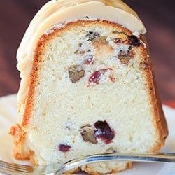 Cranberry-Pecan Pound Cake with Praline Frosting