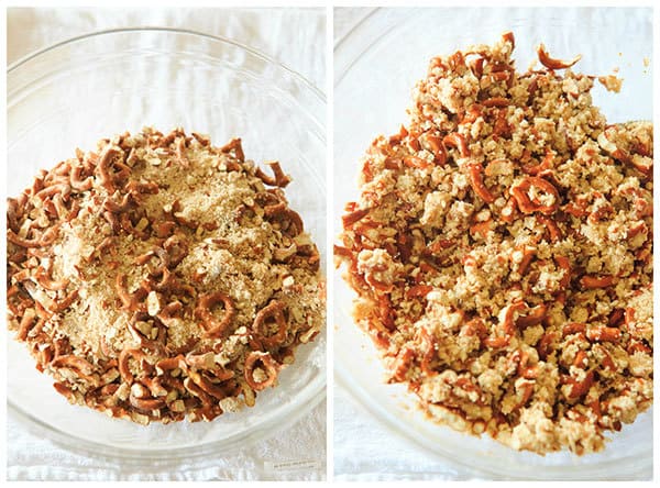 Malted Pretzel Crunch is quick, easy & the ultimate sweet/salty snack! Keep a batch on hand for the holidays, or package it up and give it away as gifts! | https://www.browneyedbaker.com/malted-pretzel-crunch/