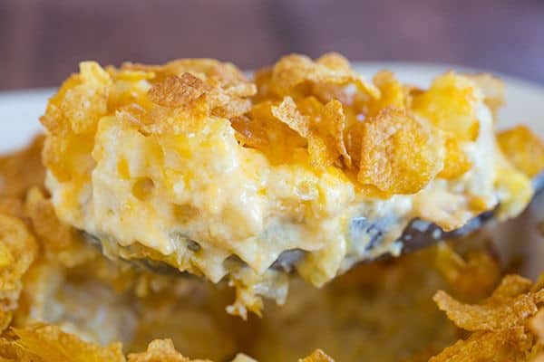 This easy potato casserole is creamy, cheesy and topped with crunchy Corn Flakes.