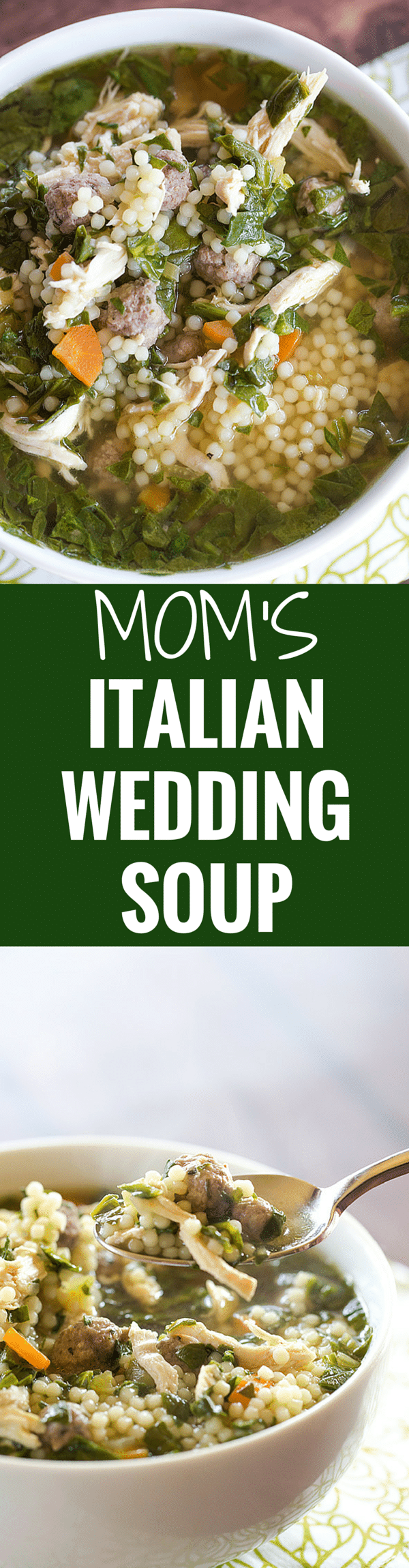 A classic Italian wedding soup recipe, with little bits of pasta, shredded chicken, spinach and of course those little meatballs!