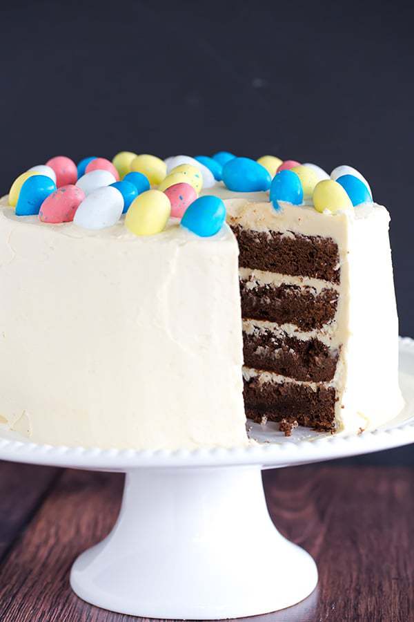 Malted Chocolate Cake with Malted White Chocolate Frosting, also dubbed "Malteaser Cake" - great for any time of year, but perfect for Easter!