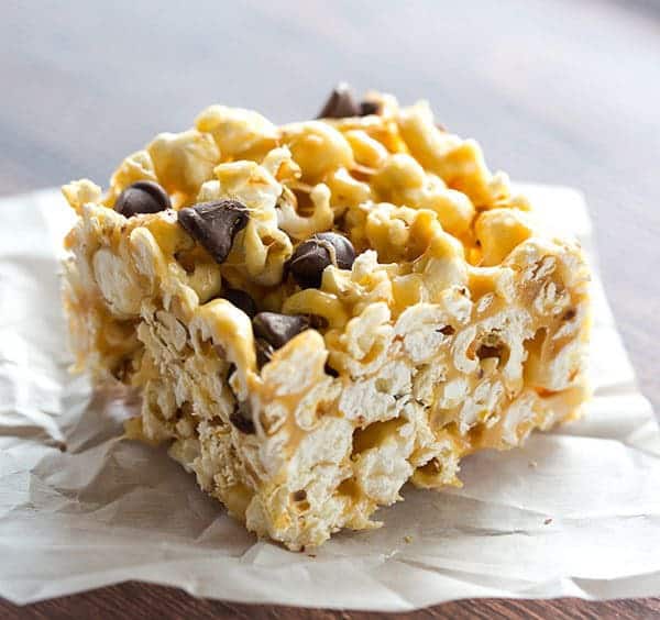 Peanut Butter & Marshmallow Bars put a fabulous peanut butter and popcorn spin on traditional Rice Krispies treats!