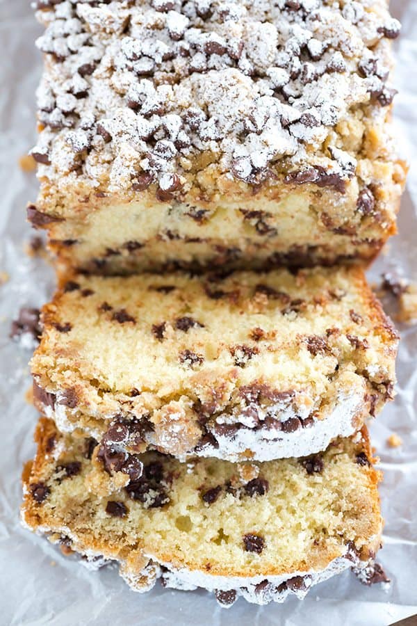 This chocolate chip crumb cake is unbelievably tender, loaded with chocolate chips and topped with the most amazing crumb topping!