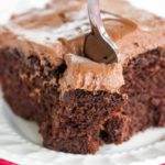 Chocolate Dump-It Cake: An old-fashioned recipe for chocolate cake mixed together in one pot, topped with a tangy cream cheese-chocolate frosting.