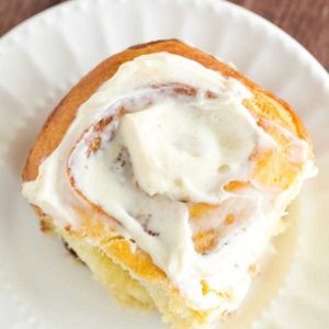 Soft and fluffy cinnamon rolls with tons of buttery-cinnamon filling and a just-sweet-enough cream cheese glaze on top. Perfect company breakfast!