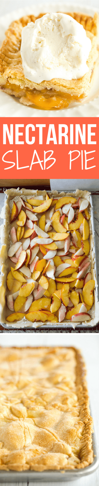Nectarine Slab Pie - Homemade pie with a tender pastry crust and filled with both yellow and white nectarines. A summer must!