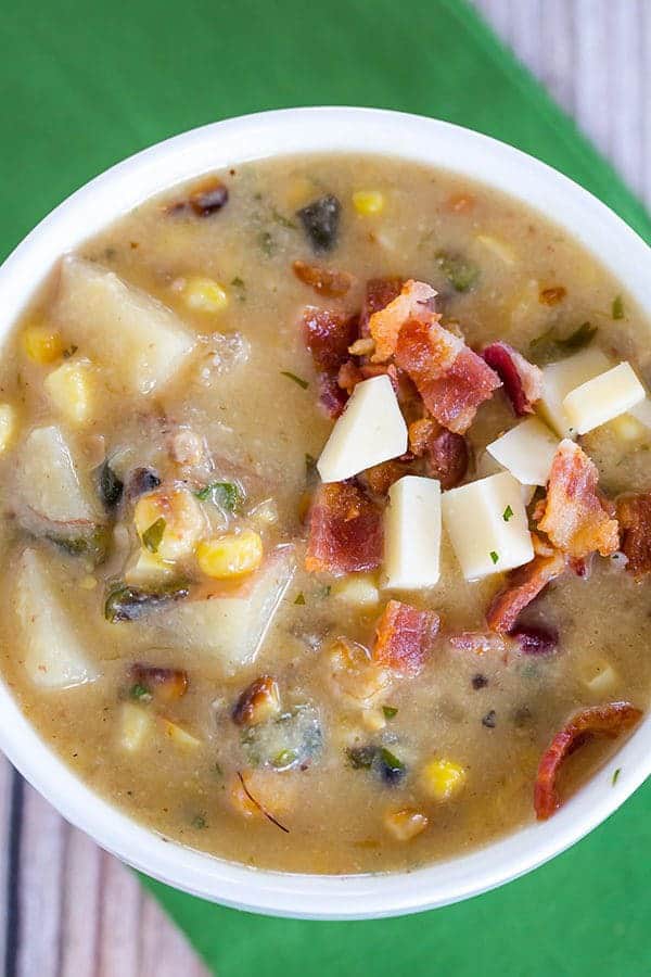 Roasted Corn & Poblano Chowder: Roasted corn and poblano chiles give this summer chowder a powerful flavor punch. It's never too warm for a good chowder!