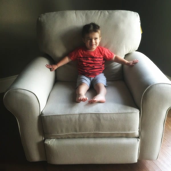Joseph testing out the chair for his little brother's room!