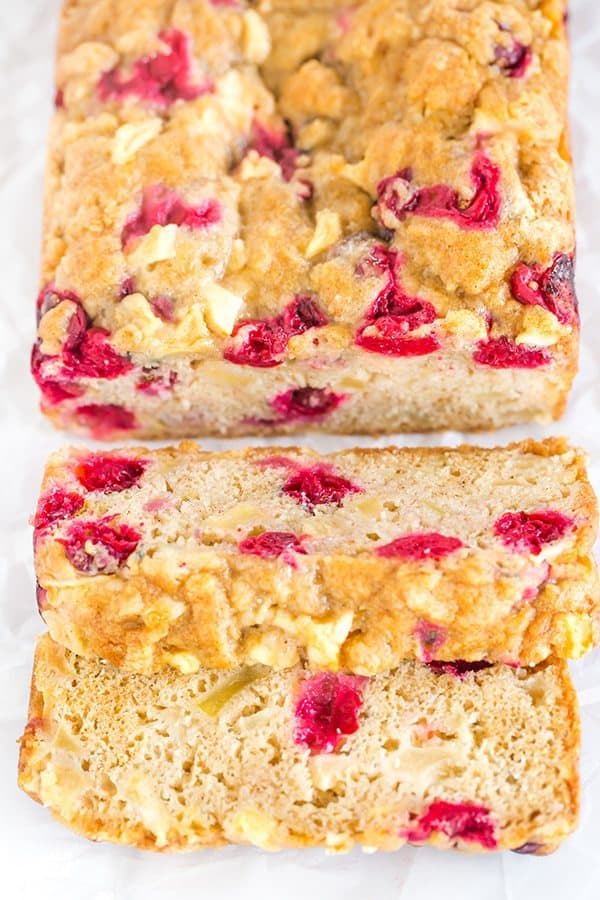 This apple cranberry bread is incredibly easy, packed with apples, has a little tartness from the cranberries, is super moist and a fall baking staple!