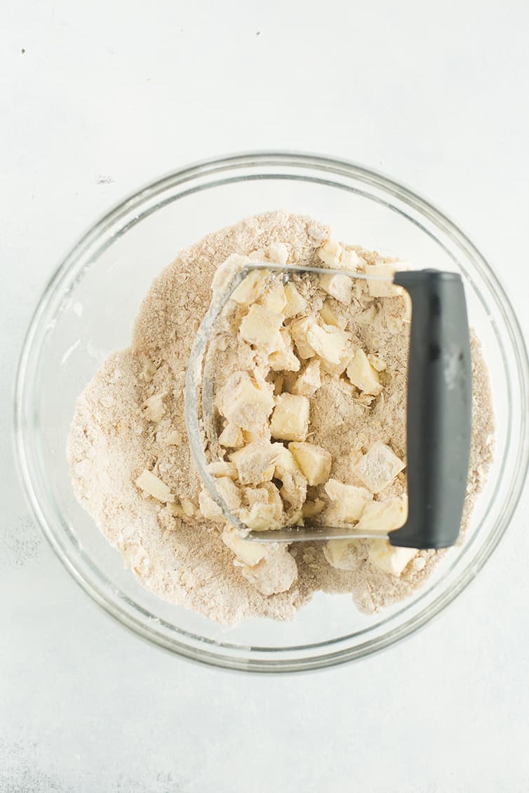 Apple crisp topping prepared in a bowl.