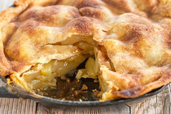 This skillet apple pie is a quick and easy dessert recipe, and it's toffee-like sauce will melt your heart.