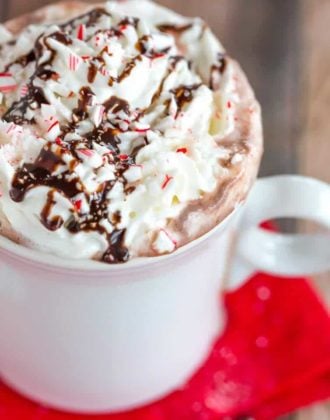 Peppermint Bark Hot Chocolate is an easy way to put a homemade spin on your favorite hot chocolate mix and the best peppermint bark!