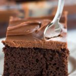 This fabulous chocolate sheet cake only requires one pot for mixing and is topped with the most amazing milk chocolate ganache frosting.