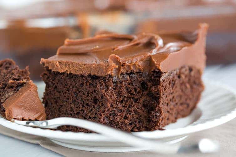 This fabulous chocolate sheet cake only requires one pot for mixing and is topped with the most amazing milk chocolate ganache frosting.