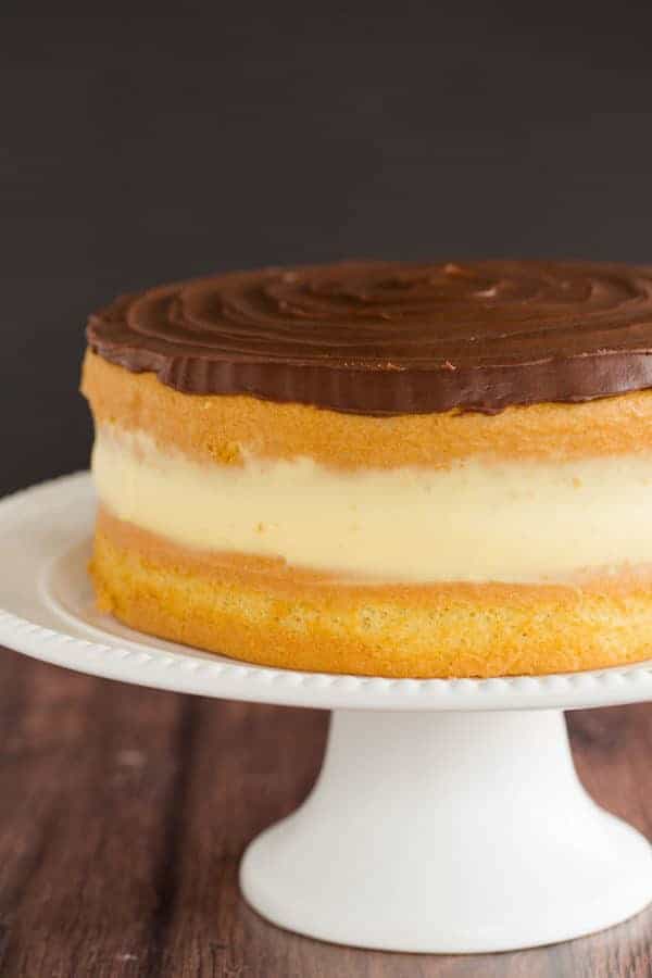 Boston Cream Pie - This recipe features a simple vanilla cake filled with homemade pastry cream and topped with a chocolate ganache.