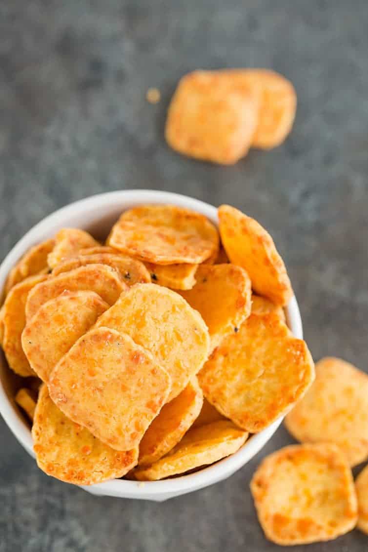 A bowl of homemade cheese crackers.