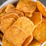 A closeup shot of homemade cheese crackers.