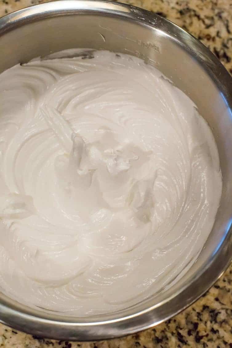 Glossy stiff meringue waiting to be baked up into pavlova!