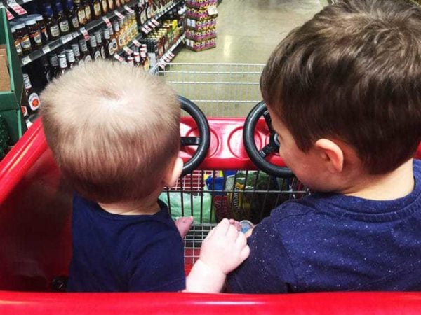 Joseph and Dominic at the grocery store