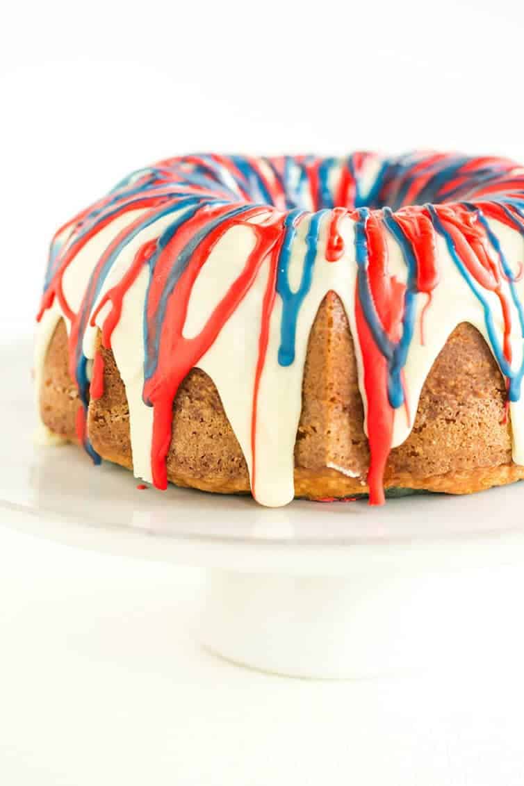 A beautiful red, white and blue Bundt - Firecracker Cake from scratch!