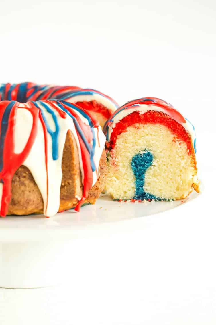 This homemade Firecracker Cake has layers of red, white and blue batter.
