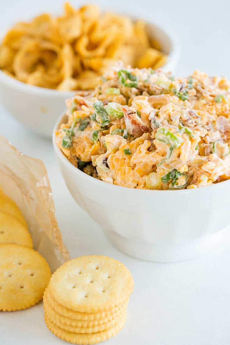 Neiman Marcus Dip - A quick and easy combination of bacon, cheddar, scallions, mayo, toasted almonds and hot sauce! 