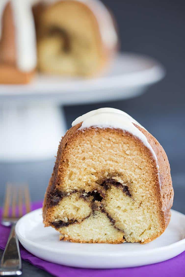 This cinnamon coffee cake is super moist and has swirls of cinnamon and cream cheese icing.