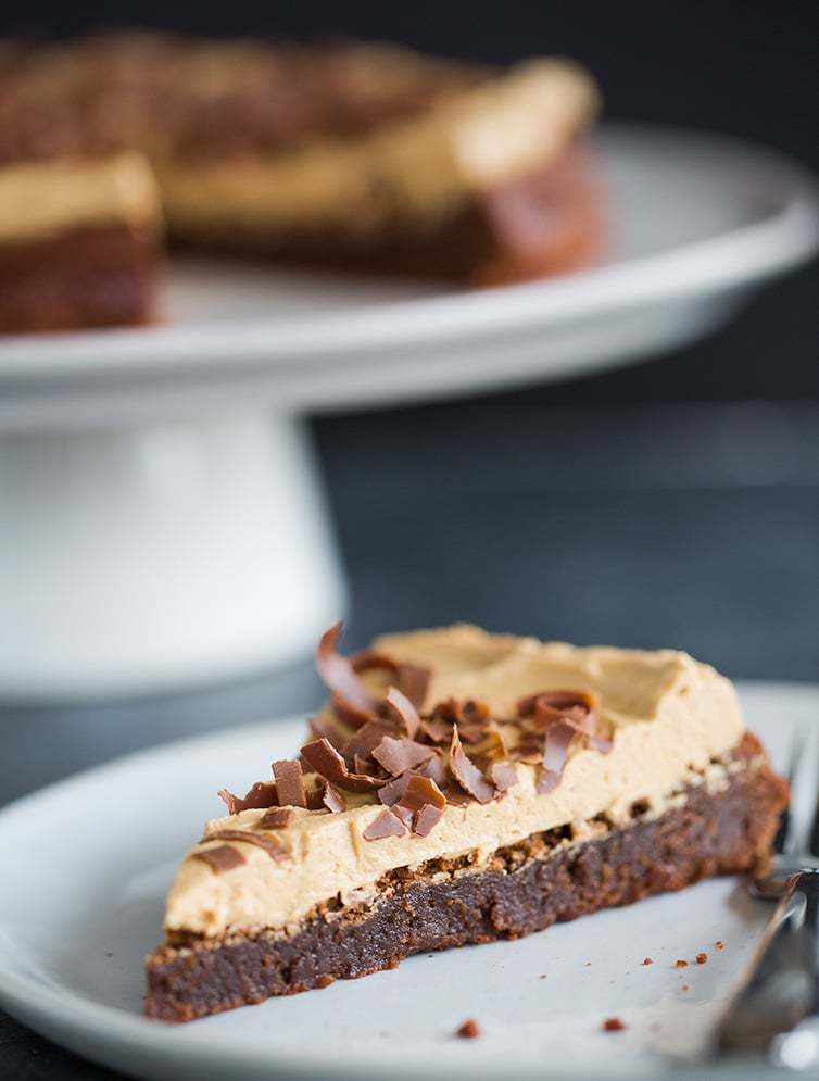 A slice of Brownie Cake with Cookie Butter Frosting