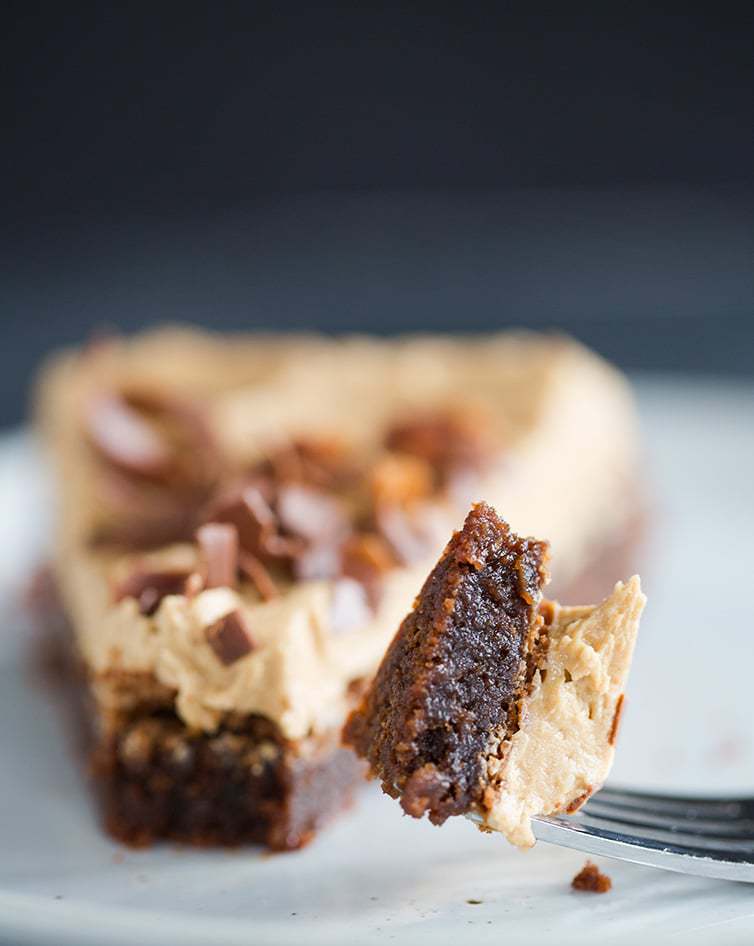 Taking a bite of Brownie Cake with Cookie Butter Frosting