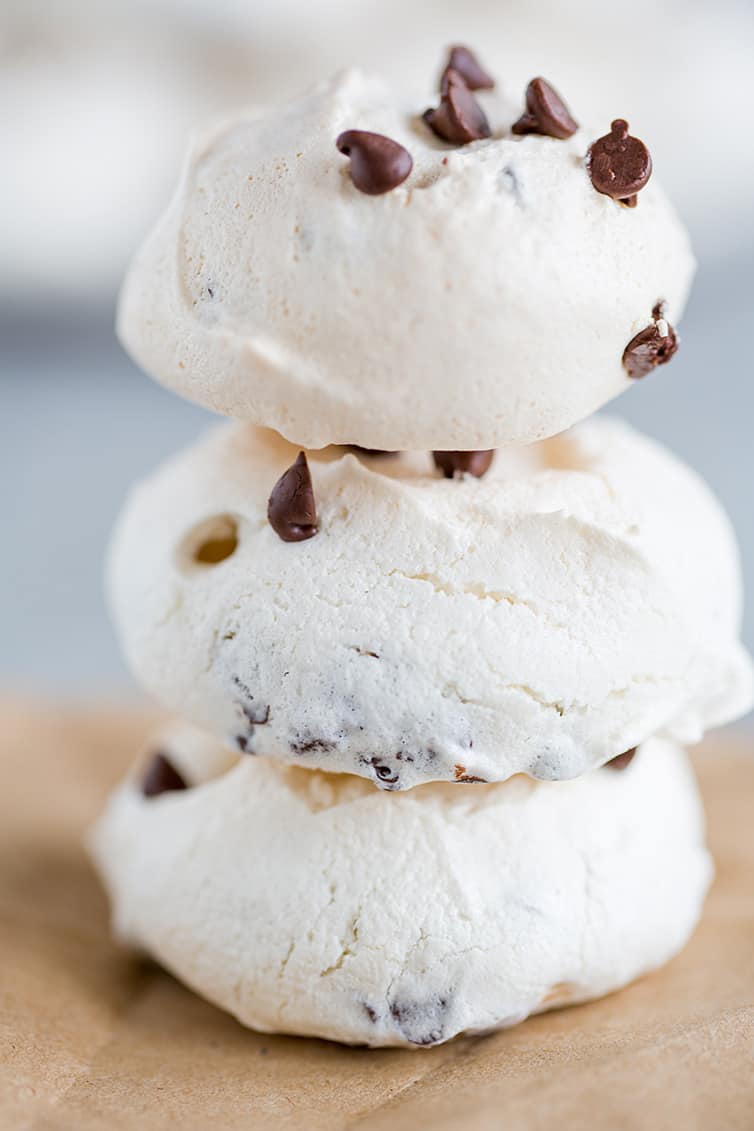 A stack of chocolate chip meringue cookies.