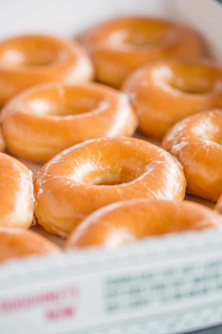 A box of Krispy Kreme doughnuts. 