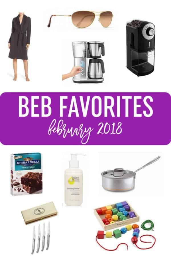 A collage of products included as favorites for February 2018.
