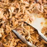 A pan of shredded pulled pork.